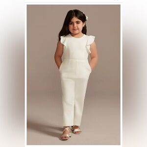 David’s bridal flower girl White Ruffle Sleeve Jumpsuit